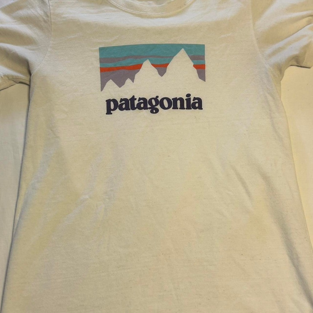 Patagonia Logo T-Shirt Men's Small Regular Fit Off-White Short Sleeve - Picture 3 of 5